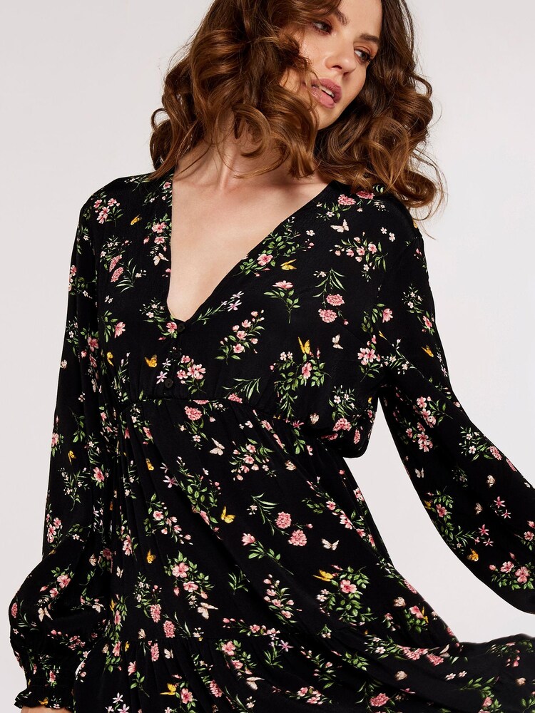 Apricot Green Multi Soft Floral Tiered Dress - Image 4 of 4