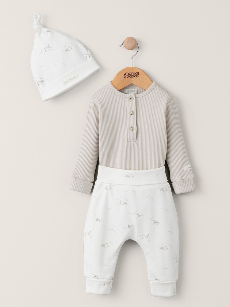 Mamas & Papas Grey Stork My First Outfit 3 Piece Set - Image 1 of 6