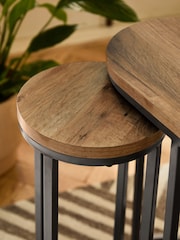 Dark Bronx Oak Effect Round Set of 3 Nest of Tables - Image 2 of 10