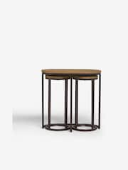 Dark Bronx Oak Effect Round Set of 3 Nest of Tables - Image 6 of 10