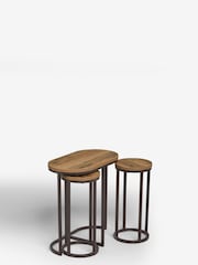 Dark Bronx Oak Effect Round Set of 3 Nest of Tables - Image 8 of 10