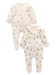 Purebaby Cream 2 Pack Footed Two-Way Zip Printed Sleepsuit - Image 1 of 6