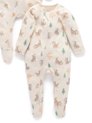 Purebaby Cream 2 Pack Footed Two-Way Zip Printed Sleepsuit - Image 3 of 6