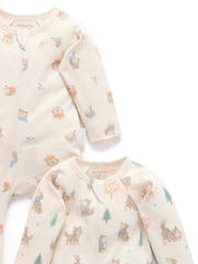 Purebaby Cream 2 Pack Footed Two-Way Zip Printed Sleepsuit - Image 4 of 6