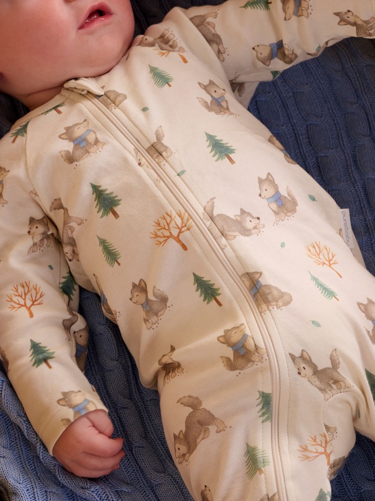 Purebaby Cream 2 Pack Footed Two-Way Zip Printed Sleepsuit - Image 6 of 6 Purebaby Cream 2 Pack Footed Two-Way Zip Printed Sleepsuit - Image 6 of 6