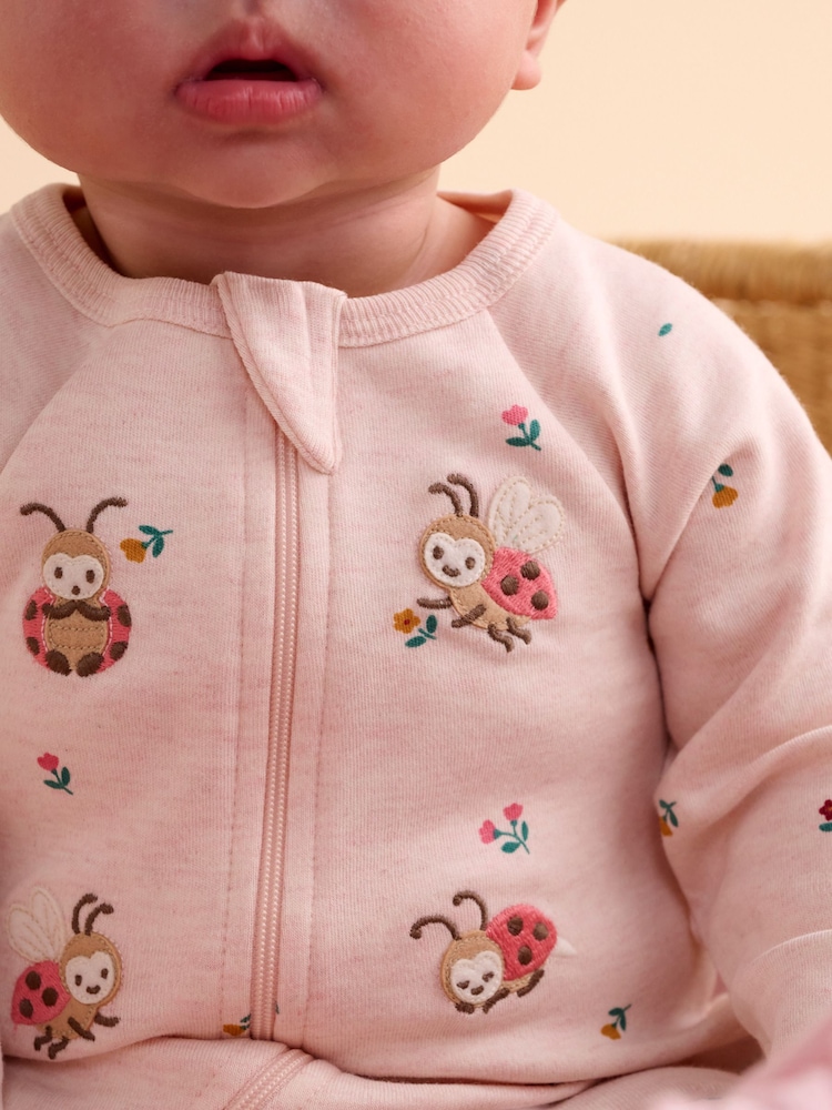 Purebaby Pink Thick Footed Two-Way Zip Sleepsuit & Headband Set - Image 2 of 7 Purebaby Pink Thick Footed Two-Way Zip Sleepsuit & Headband Set - Image 2 of 7
