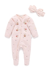 Purebaby Pink Thick Footed Two-Way Zip Sleepsuit & Headband Set - Image 3 of 7