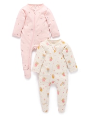 Purebaby Pink 2 Pack Footed Two-Way Zip Printed Sleepsuit - Image 1 of 5