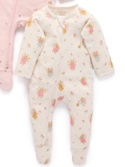 Purebaby Pink 2 Pack Footed Two-Way Zip Printed Sleepsuit - Image 2 of 5