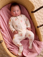 Purebaby Pink 2 Pack Footed Two-Way Zip Printed Sleepsuit - Image 4 of 5