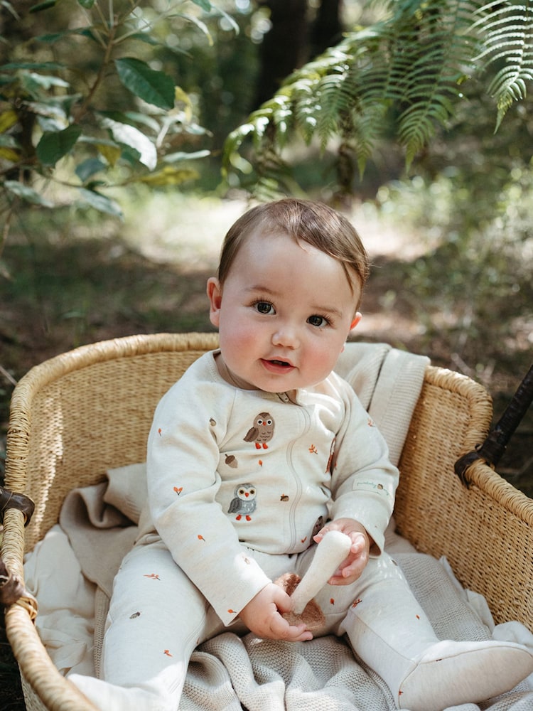 Purebaby Natural Thick Footed Two-Way Zip Sleepsuit & Bib Set - Image 1 of 7