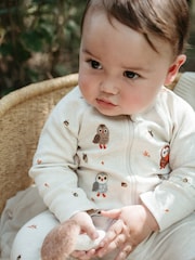 Purebaby Natural Thick Footed Two-Way Zip Sleepsuit & Bib Set - Image 2 of 7