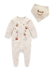 Purebaby Natural Thick Footed Two-Way Zip Sleepsuit & Bib Set - Image 3 of 7
