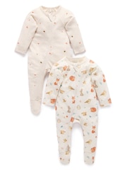 Purebaby Cream 2 Pack Footed Two-Way Zip Printed Sleepsuit - Image 1 of 5