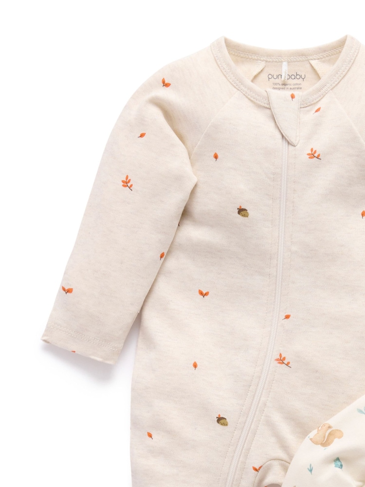 Purebaby Cream 2 Pack Footed Two-Way Zip Printed Sleepsuit - Image 2 of 5 Purebaby Cream 2 Pack Footed Two-Way Zip Printed Sleepsuit - Image 2 of 5