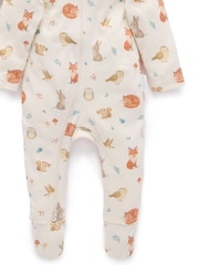 Purebaby Cream 2 Pack Footed Two-Way Zip Printed Sleepsuit - Image 3 of 5