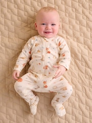 Purebaby Cream 2 Pack Footed Two-Way Zip Printed Sleepsuit - Image 4 of 5