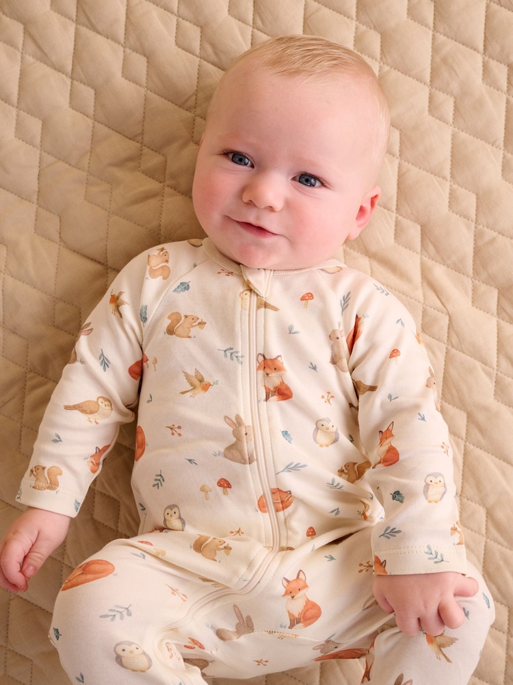 Purebaby Cream 2 Pack Footed Two-Way Zip Printed Sleepsuit - Image 5 of 5 Purebaby Cream 2 Pack Footed Two-Way Zip Printed Sleepsuit - Image 5 of 5