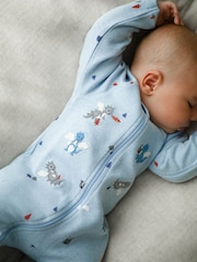 Purebaby Blue Thick Footed Two-Way Zip Sleepsuit & Bib Set - Image 2 of 7