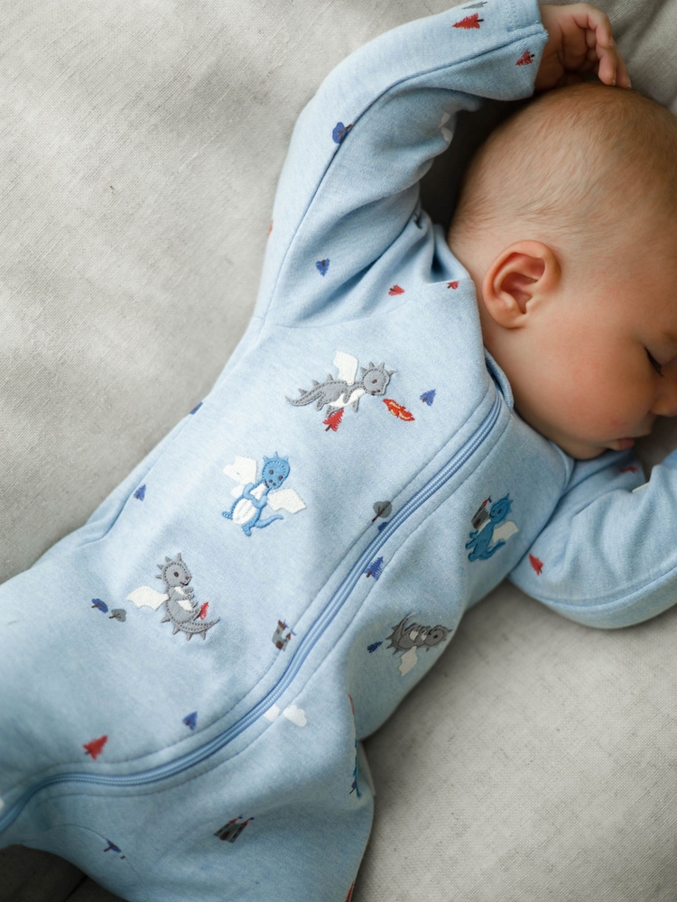 Purebaby Blue Thick Footed Two-Way Zip Sleepsuit & Bib Set - Image 2 of 7 Purebaby Blue Thick Footed Two-Way Zip Sleepsuit & Bib Set - Image 2 of 7