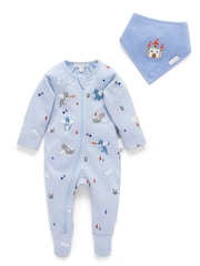 Purebaby Blue Thick Footed Two-Way Zip Sleepsuit & Bib Set - Image 3 of 7