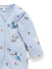 Purebaby Blue Thick Footed Two-Way Zip Sleepsuit & Bib Set - Image 4 of 7