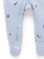 Purebaby Blue Thick Footed Two-Way Zip Sleepsuit & Bib Set - Image 5 of 7