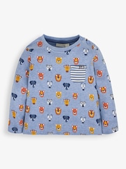 JoJo Maman Bébé Blue Safari Heads Print Pocket Top - Image 1 of 3