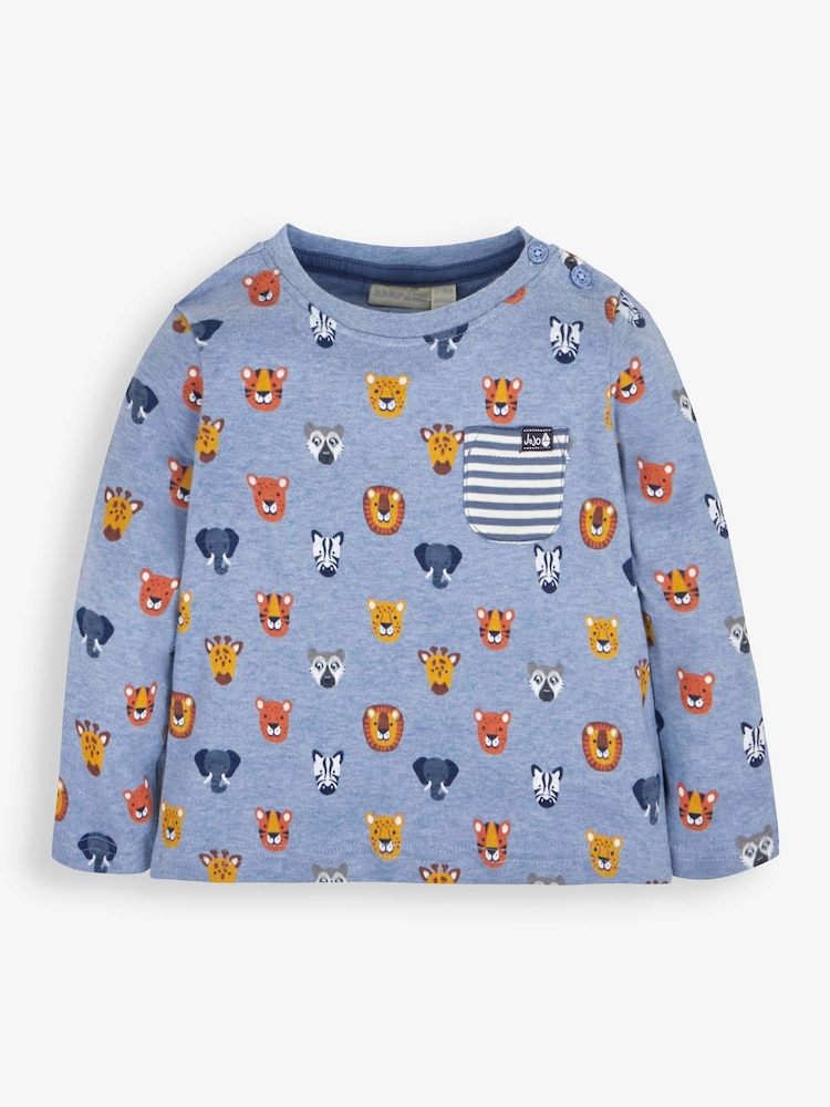 JoJo Maman Bébé Blue Safari Heads Print Pocket Top - Image 1 of 3