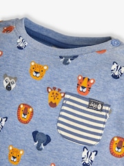 JoJo Maman Bébé Blue Safari Heads Print Pocket Top - Image 2 of 3