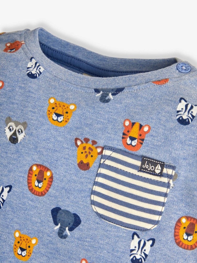 JoJo Maman Bébé Blue Safari Heads Print Pocket Top - Image 2 of 3
