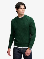 Superdry Forest Green Cotton Cable Knit Crew Neck Jumper - Image 1 of 6
