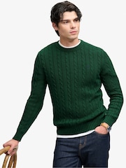 Superdry Forest Green Cotton Cable Knit Crew Neck Jumper - Image 3 of 6