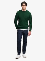 Superdry Forest Green Cotton Cable Knit Crew Neck Jumper - Image 4 of 6