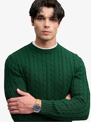 Superdry Forest Green Cotton Cable Knit Crew Neck Jumper - Image 5 of 6