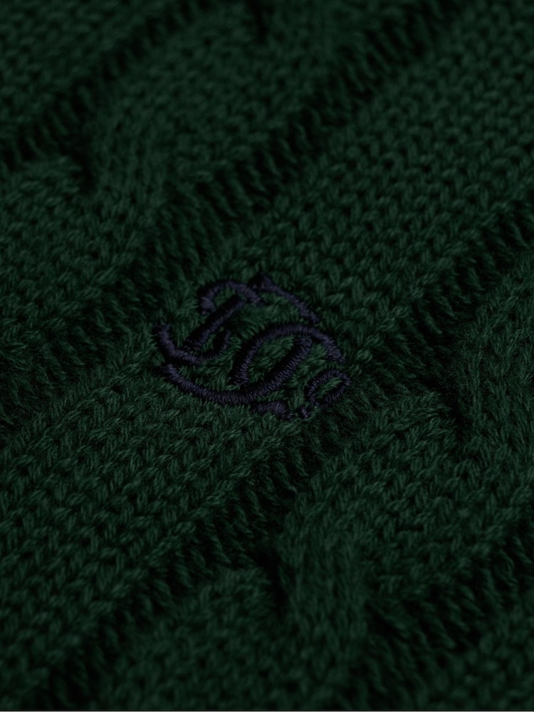 Superdry Forest Green Cotton Cable Knit Crew Neck Jumper - Image 6 of 6