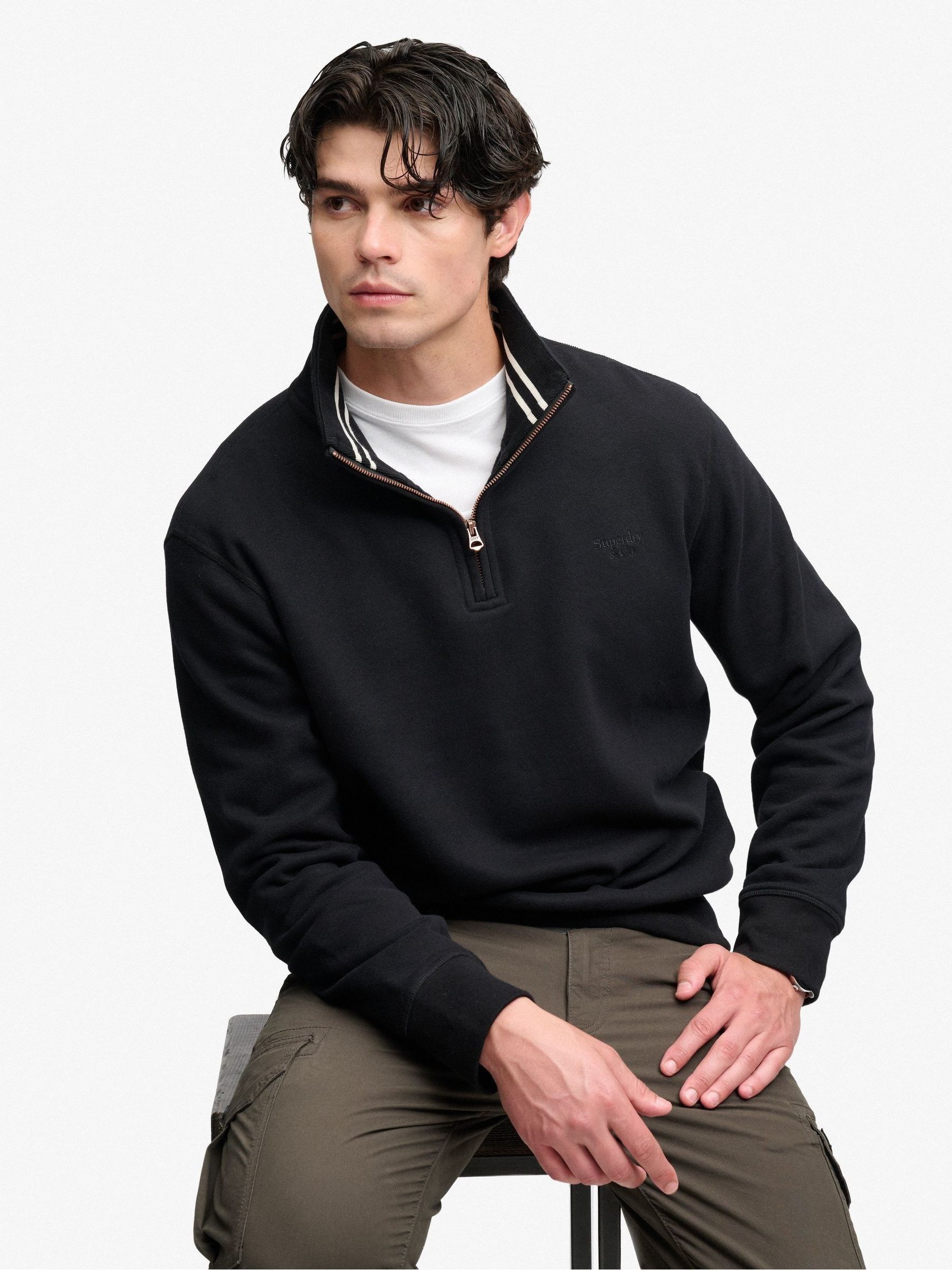 Superdry Men's Noir 1/4 Zip Sweatshirt Essential Serif - Image 3