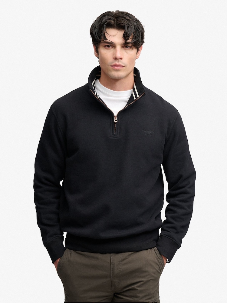 Superdry Black Essential Serif Logo Half Zip Sweat Top - Image 2 of 6