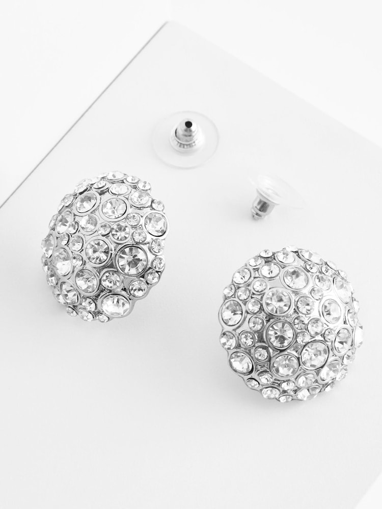Silver Tone Sparkle Dome Button Stud Earrings - Image 2 of 2