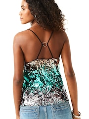 Blue Ombre V-Neck Sequin Cami Top - Image 1 of 8