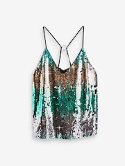 Blue Ombre V-Neck Sequin Cami Top - Image 2 of 8