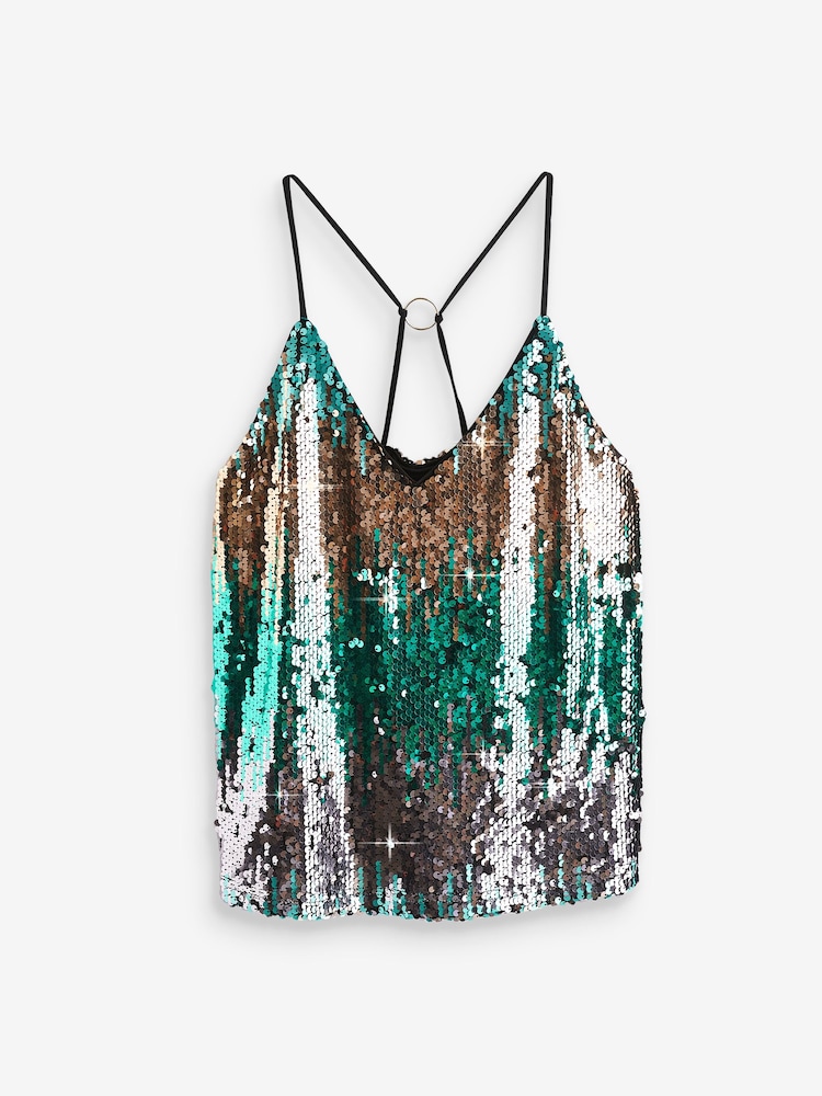 Blue Ombre V-Neck Sequin Cami Top - Image 2 of 8