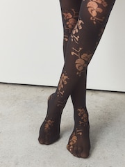 Black Burnout Floral Pattern Tights 1 Pack - Image 2 of 3