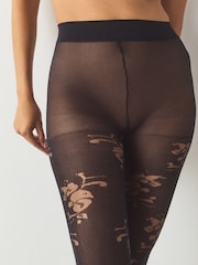 Black Burnout Floral Pattern Tights 1 Pack - Image 3 of 3