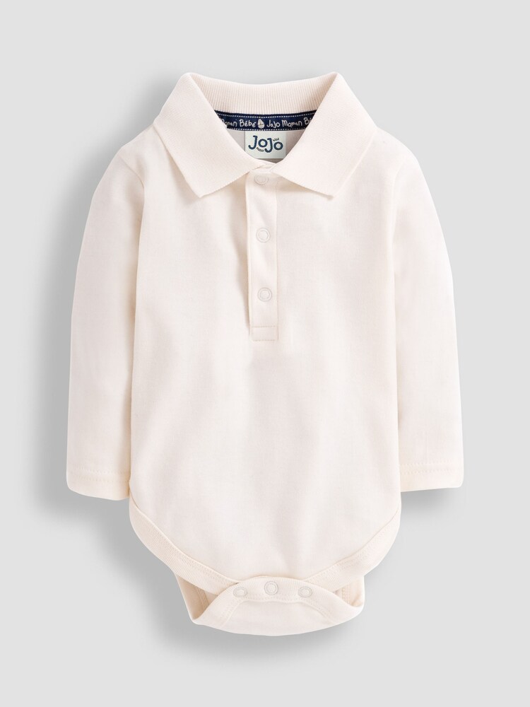 JoJo Maman Bébé Ecru Plain Long Sleeve Polo Shirt Body - Image 1 of 3