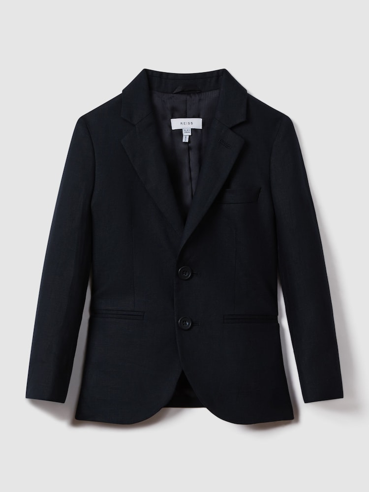 Reiss Navy Kin 9-13 yrs Slim Fit Single Breasted Linen Blazer - Image 2 of 4
