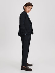 Reiss Navy Kin 9-13 yrs Slim Fit Single Breasted Linen Blazer - Image 3 of 4