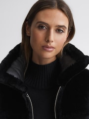 Reiss Black Melody Reversible Leather Shearling Zip-Through Jacket - Image 5 of 9