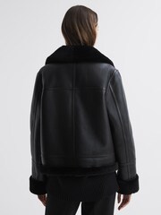 Reiss Black Melody Reversible Leather Shearling Zip-Through Jacket - Image 6 of 9