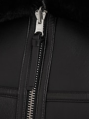 Reiss Black Melody Reversible Leather Shearling Zip-Through Jacket - Image 7 of 9